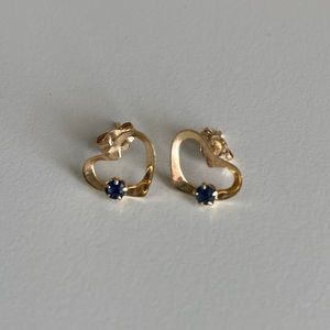 Gold and Sapphire Heart Earrings
